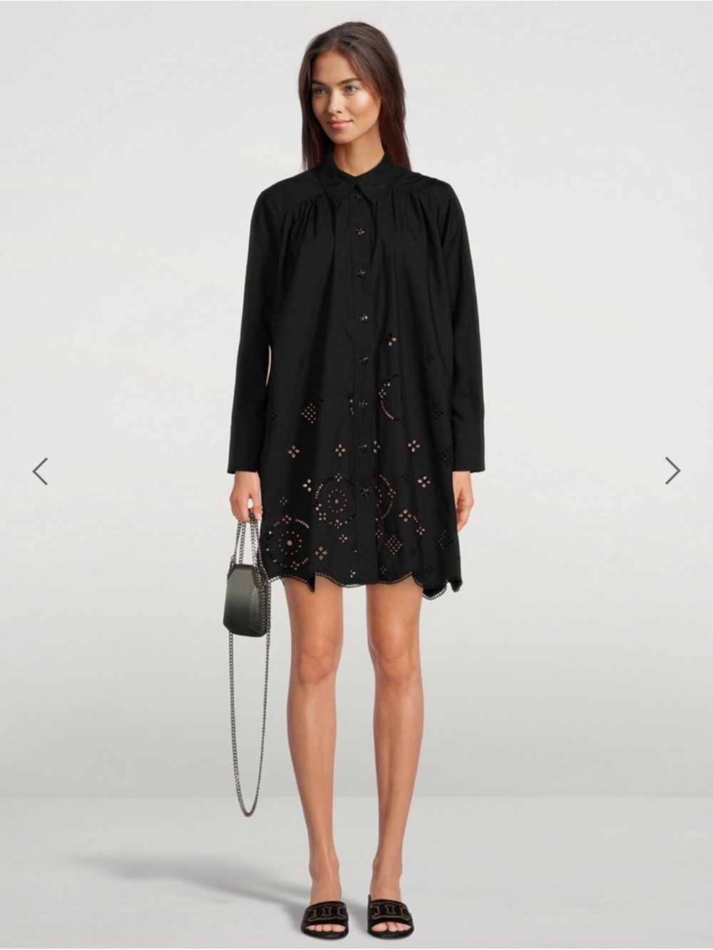 Ganni Broderie Anglais Shirt Dress poplin cotton women’s size 36 us 4 black